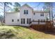 Backyard view showcasing a deck, mature trees, and a well-maintained lawn at 1192 Melton Sw Dr, Lilburn, GA 30047