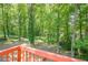 View of the wooded backyard from the deck, showcasing the serene and private outdoor space at 2563 Creek Ter, Snellville, GA 30078