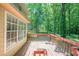 Outdoor deck features a wooden surface and railing, surrounded by lush greenery at 2563 Creek Ter, Snellville, GA 30078