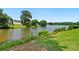 A tranquil pond is surrounded by lush greenery and mature trees at 64 Harbour Lake Dr, Fayetteville, GA 30215