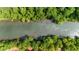 An aerial view showcases the river and surrounding verdant trees from above at 9005 Old Southwick Pass, Alpharetta, GA 30022