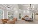 Large main bedroom features a chandelier, sitting area, and large windows at 9005 Old Southwick Pass, Alpharetta, GA 30022