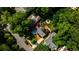 Aerial view of a home nestled among mature trees, showcasing a fire pit, deck, and driveway at 1136 Moreland Se Pl, Atlanta, GA 30316