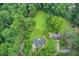 Aerial view showing a house, lawn, and treed area surrounding a small creek on a verdant, natural lot at 1740 Dodson Sw Dr, Atlanta, GA 30311