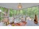 Relaxing screened porch offering comfortable seating and views of the private backyard at 201 Tweed Ct, Sugar Hill, GA 30518