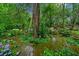 Tranquil backyard garden with a split wooden walkway and surrounding trees at 1736 Morris Landers Ne Dr, Atlanta, GA 30345