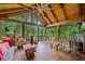 Screened porch with wood floors, ceiling fan, comfortable seating, and views of the lush backyard at 1736 Morris Landers Ne Dr, Atlanta, GA 30345