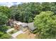 Aerial view of a well maintained home surrounded by lush, mature trees and landscaping at 225 Lakeview W Rdg, Roswell, GA 30076