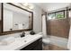 Bathroom featuring a modern vanity, mirror, and a shower-tub combination at 225 Lakeview W Rdg, Roswell, GA 30076