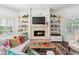 Inviting living room featuring a stone fireplace, plush seating, and built-in shelving for a relaxed atmosphere at 1717 N Decatur Ne Rd # 322, Atlanta, GA 30307