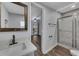 Bathroom featuring a vanity sink and glass shower at 845 Oak Nw St, Atlanta, GA 30318