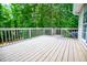 Spacious gray wood deck with views of the surrounding trees, offering a peaceful outdoor retreat at 9691 Squirrel Wood Run, Douglasville, GA 30135