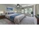 This staged bedroom boasts natural light and a stylish ceiling fan at 4398 Stonebridge Ct, Duluth, GA 30096