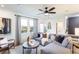 Cozy living room featuring a comfortable gray sectional sofa, modern decor, and abundant natural light at 586 Avondale Park Cir, Decatur, GA 30032