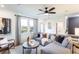 Cozy living room featuring a comfortable gray sectional sofa, modern decor, and abundant natural light at 586 Avondale Park Cir, Decatur, GA 30032