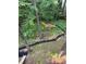 Birds eye view of a backyard trail with a fire pit and wood stumps, with a slide to the path at 1915 Habersham Trce, Cumming, GA 30041