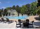 Community pool and recreation center on a sunny day with chairs and umbrellas for residents at 1915 Habersham Trce, Cumming, GA 30041