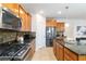 Gourmet kitchen with stainless steel appliances, granite countertops, and wood cabinetry at 441 Spring View Dr, Woodstock, GA 30188