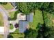 Aerial shot of the property with lush backyard, long driveway, and mature surrounding trees at 3778 Berdon Ln, Decatur, GA 30034
