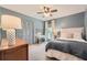 Cozy bedroom with neutral paint, a ceiling fan, and closet with shutter doors at 3812 Chattawood Dr, Duluth, GA 30096