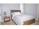 Bedroom with wood bed frame, blue walls and white trim at 996 Palmetto Sw Ave, Atlanta, GA 30314