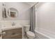 This bathroom features modern fixtures, a tub-shower combo, and stylish accents at 2089 Quilt Ct, Lithonia, GA 30058
