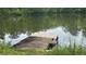 Waterfront view of the lake featuring a private wooden dock and the reflections of mature trees at 4221 Riverlake Way, Snellville, GA 30039