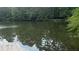 Scenic waterfront view featuring a tranquil lake with tree reflections and a glimpse of a private dock at 4221 Riverlake Way, Snellville, GA 30039