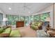 Bright sun room with large windows overlooking the wooded backyard, and comfortable wicker seating at 5049 Lake Ter, Marietta, GA 30068