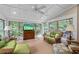 Bright sun room with large windows overlooking the wooded backyard, and comfortable wicker seating at 5049 Lake Ter, Marietta, GA 30068