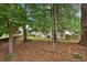 Wooded backyard with a green lawn and patio furniture visible beyond the tree line at 812 Roget Way, Lawrenceville, GA 30045