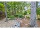 Tranquil backyard with rock landscaping and brick walkway to a firepit at 1005 Cromwell Cv, Snellville, GA 30078