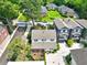 Overhead shot of home, backyard with patio, and nearby neighborhood at 67 Delmont Ne Dr, Atlanta, GA 30305