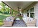 Covered outdoor patio features comfortable seating, ceiling fans, and backyard views at 2980 Beards Rd, Buford, GA 30518