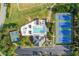 This aerial view showcases the sparkling community pool, tennis courts, and basketball court at 2517 Stone Manor Dr, Buford, GA 30519