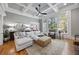 Spacious living room features hardwood floors, coffered ceiling, and abundant natural light at 2517 Stone Manor Dr, Buford, GA 30519