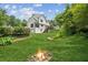 Expansive backyard featuring lush greenery, fire pit, and deck at 2907 Wickford Dr, Kennesaw, GA 30152