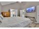 Bright main bedroom with vaulted ceilings, en suite bath, and flat screen TV at 3202 Ivy Station Way, Duluth, GA 30096