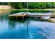 A view of a wooden dock stretching into one of the many ponds on the property at 300 Old Boy Scout Rd, Whitesburg, GA 30185