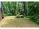 A wooded backyard with a playset and picnic tables at 1630 Park Ln, Marietta, GA 30066