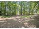 View of the large backyard, surrounded by trees and shrubbery, and featuring a rustic fire pit at 4525 Cavallon Nw Way, Acworth, GA 30101
