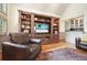 Elegant living room featuring custom built-ins and hardwood flooring at 11940 Mountain Laurel Dr, Roswell, GA 30075