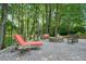Inviting backyard patio with stone fire pit surrounded by mature trees at 11940 Mountain Laurel Dr, Roswell, GA 30075