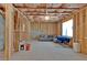Partially finished basement featuring framed walls, insulation, and a seating area with a couch and chairs at 1054 Mackets Ct, Atlanta, GA 30354