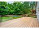 Spacious wood deck overlooking lush backyard with mature trees and a basketball court at 265 Landfall Rd, Atlanta, GA 30328