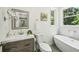 Stylish bathroom with a soaking tub, a modern vanity, and a large mirror at 443 Lakeshore Ne Dr, Atlanta, GA 30307