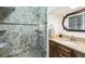 Beautiful bathroom with a glass-enclosed shower, granite countertops, and elegant finishes at 443 Lakeshore Ne Dr, Atlanta, GA 30307
