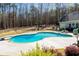 Backyard view of an in-ground swimming pool with a concrete deck and mature trees at 109 Lighthorse Blvd, Mcdonough, GA 30252