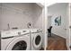 Convenient laundry room with modern Samsung washer and dryer and metal shelving at 821 Ralph Mcgill Ne Blvd # 2219, Atlanta, GA 30306