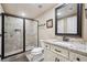 Bathroom features a granite vanity and large glass shower with decorative tile at 212 Wilshire Ter, White, GA 30184
